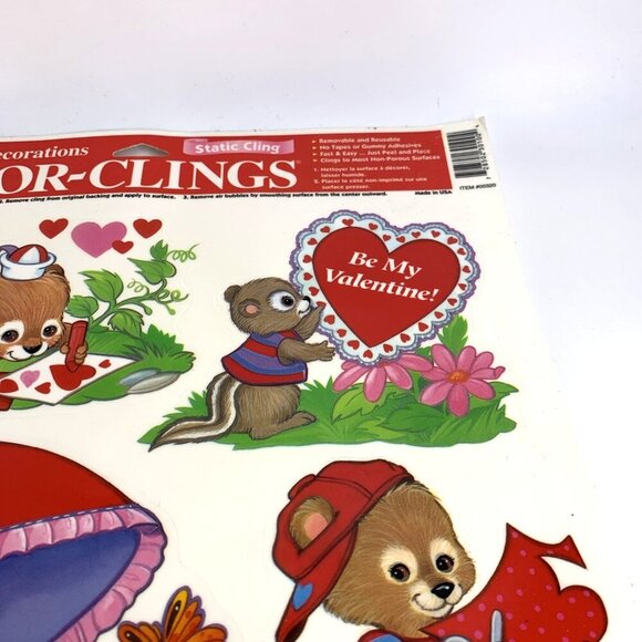 Color Clings Valentines Bears Rabbits Window Decor Vintage Unused - Picture 3 of 8